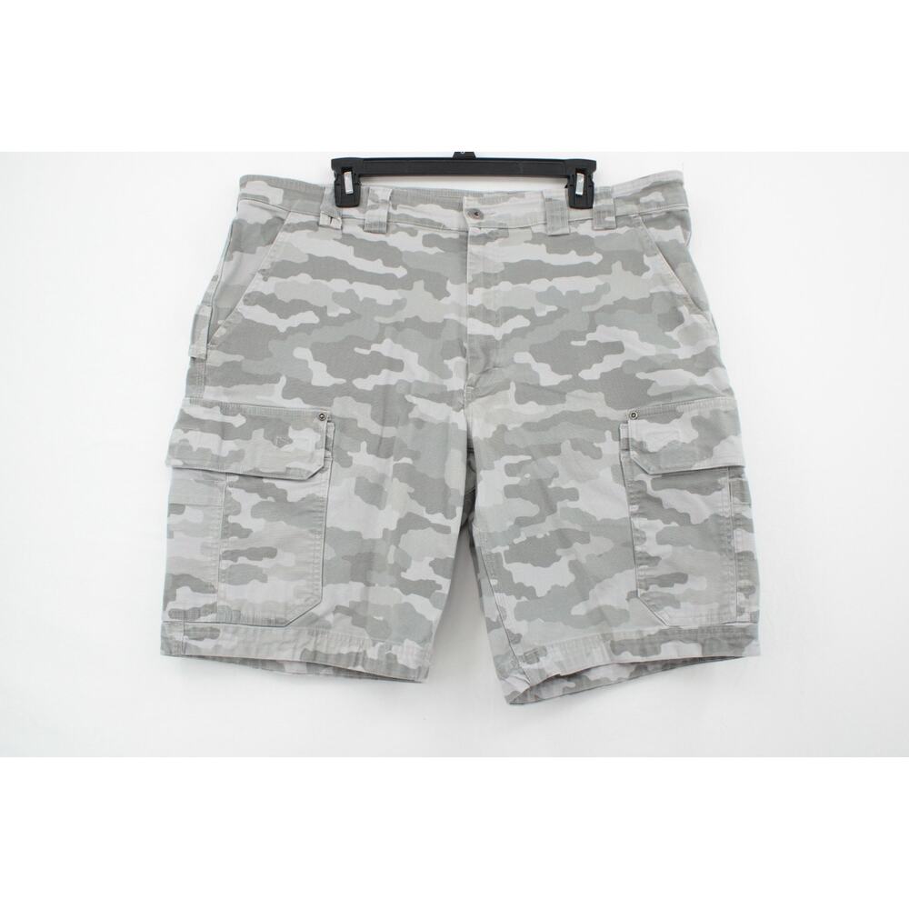 Duluth Trading Co Mens Shorts Cargo Flex Fire Hose 40 Relaxed Grey Camo 3237-43
